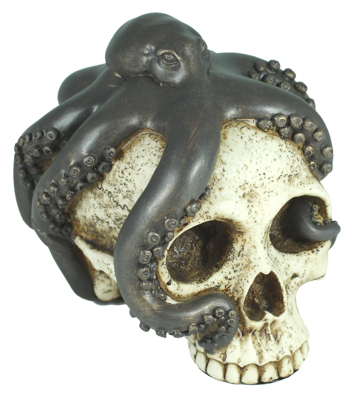 Totenkopf Dekofigur mit Tintenfisch – maritime Gothic Fantasy Figur