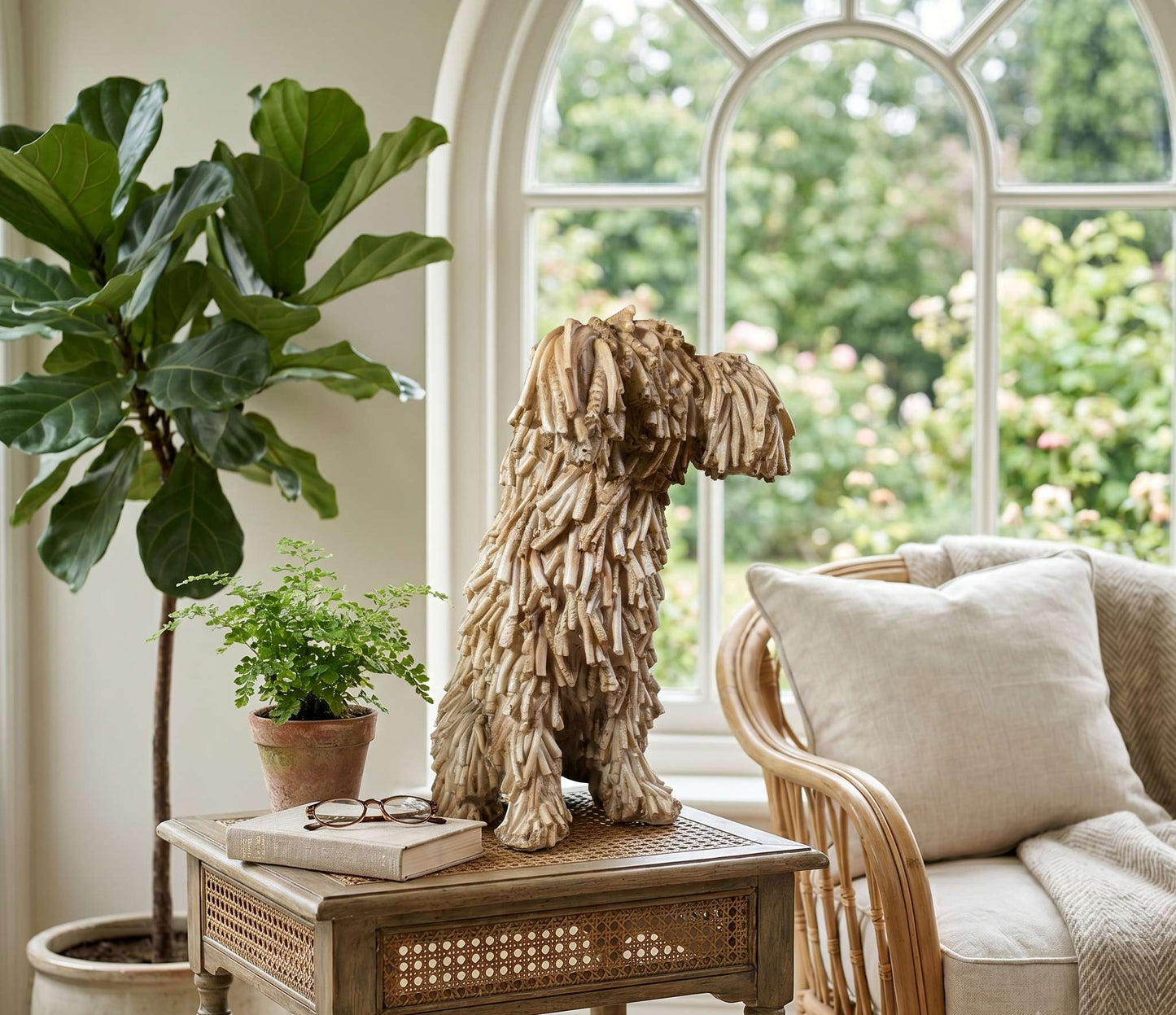 Hundefigur in Treibholzoptik – naturgetreue Dekofigur