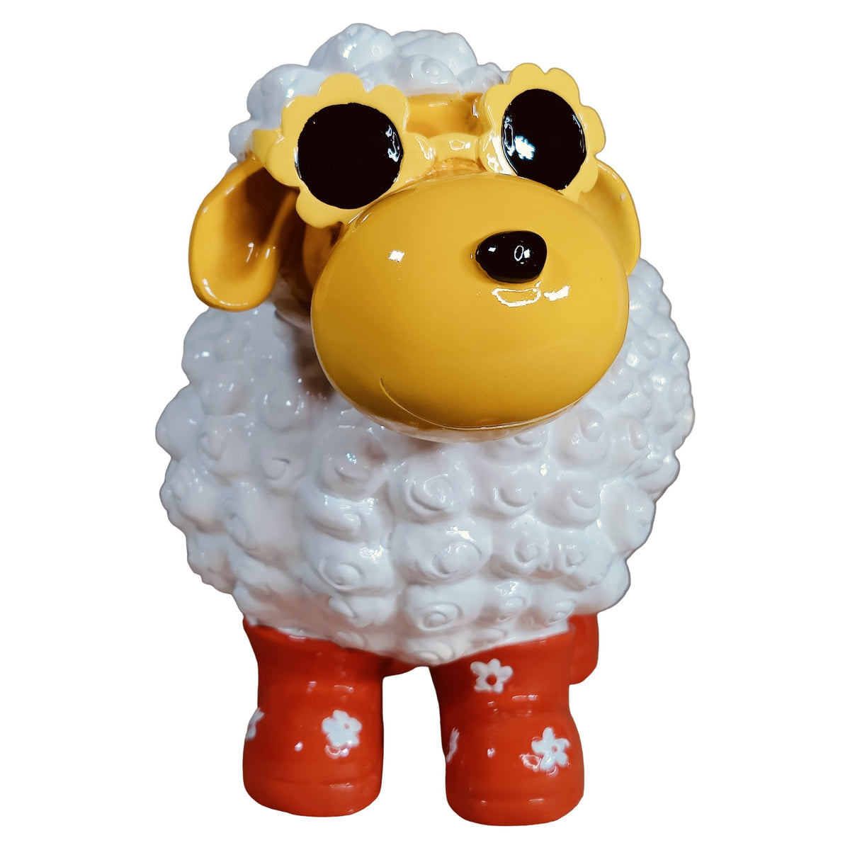 Bunte Schaffiguren mit Blumenbrille – Deko Schaf aus Polyresin für Garten & Zuhause