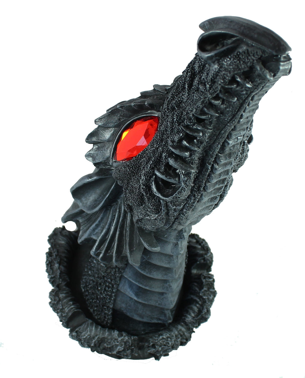 Drachenkopf Dekofigur mit rotem Auge – schwarze Gothic Skulptur