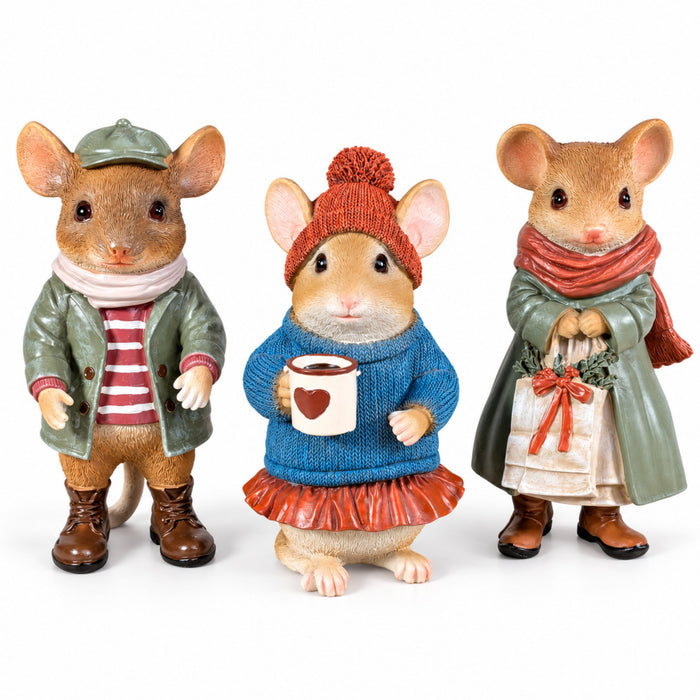 3 Motiven Weihnachtsmäuse Figuren aus Polyresin – Tischdeko, Winterdeko