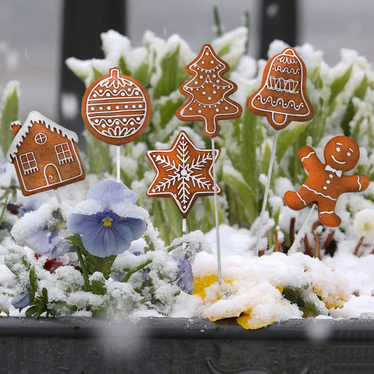 Weihnachts Tischdeko Lebkuchen Stecker 6 tlg. Weihnachtsfiguren klein Lebkuchen Deko