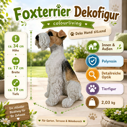 Lebensechte Foxterrier Dekofigur für den Garten – Hundefigur