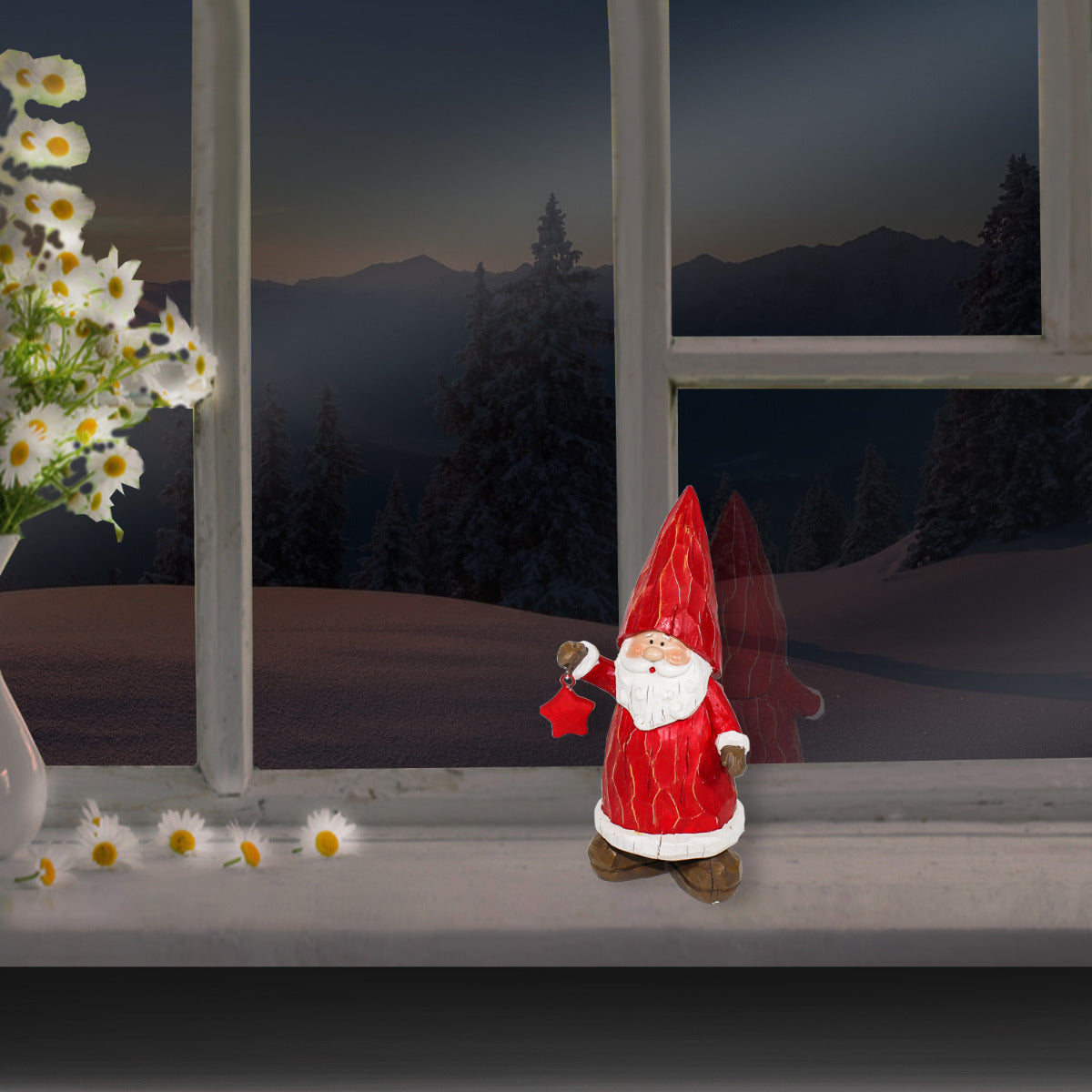 Weihnachtsmann Figur mit Stern in Holz-Optik Fensterdeko Weihnachten 21cm