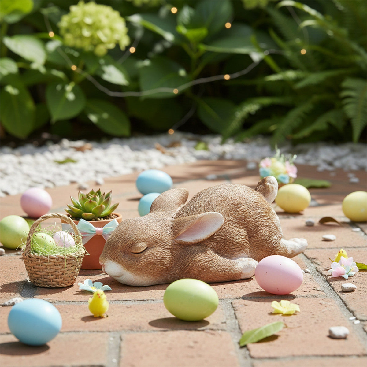 Schlafender Deko Hase aus Polyresin Hasenfigur für Haus & Garten