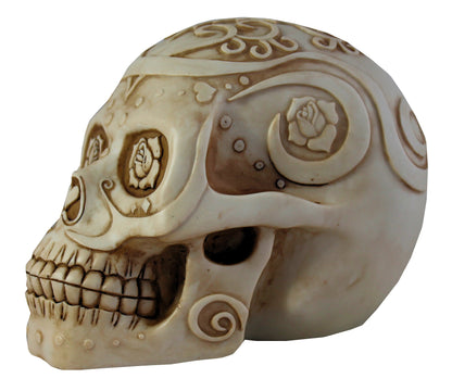 Totenkopf Dekofigur mit Rose – romantische Gothic Schädel Figur