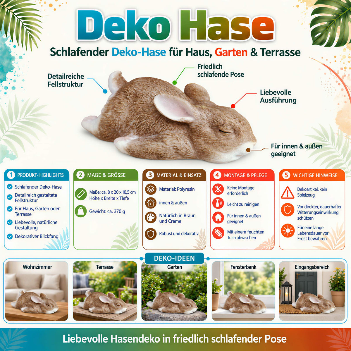 Schlafender Deko Hase aus Polyresin Hasenfigur für Haus & Garten