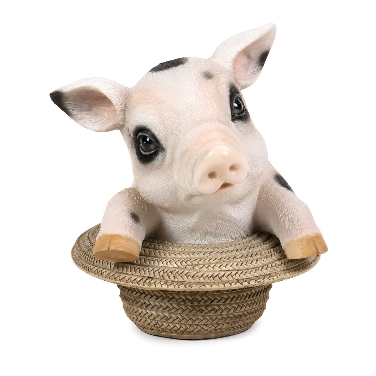 Glücksschwein Figur im Strohhut – Schweine Deko für Haus und Garten