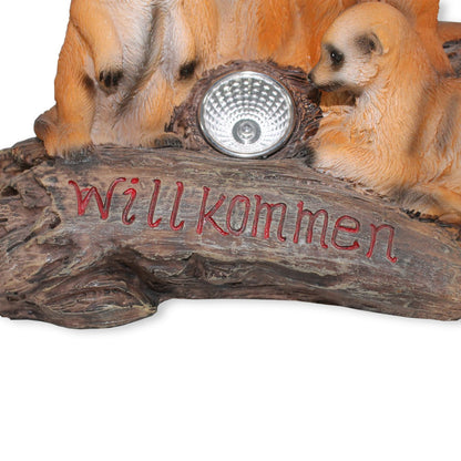 Dekofigur Erdmännchen Familie Willkommenschild mit Solar und LED
