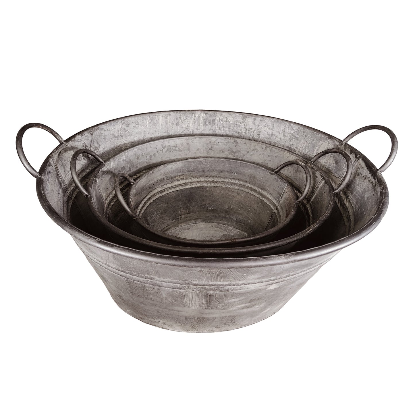 3er Set Zinkwanne oval verzinkt - Pflanzwanne Metall für Garten, Terrasse & Deko Blumentopf, Pflanztopf
