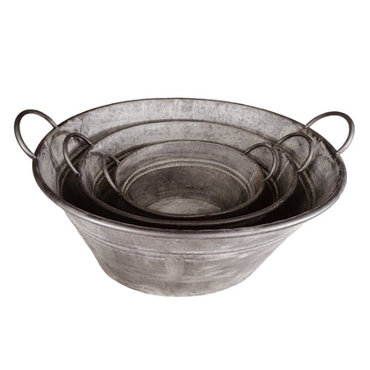 3er Set Zinkwanne oval verzinkt - Pflanzwanne Metall für Garten, Terrasse & Deko Blumentopf, Pflanztopf