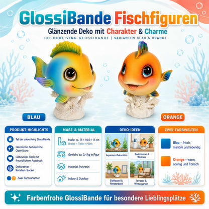 Glänzende Fischfigur GlossiBande in Blau oder Orange – maritime Deko innen & außen