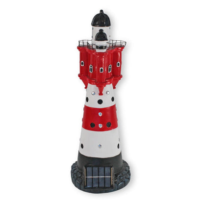 Solar Leuchtturm Roter Sand 50 cm Deko Leuchtturm mit Licht Maritime Deko Leuchtturm Solar