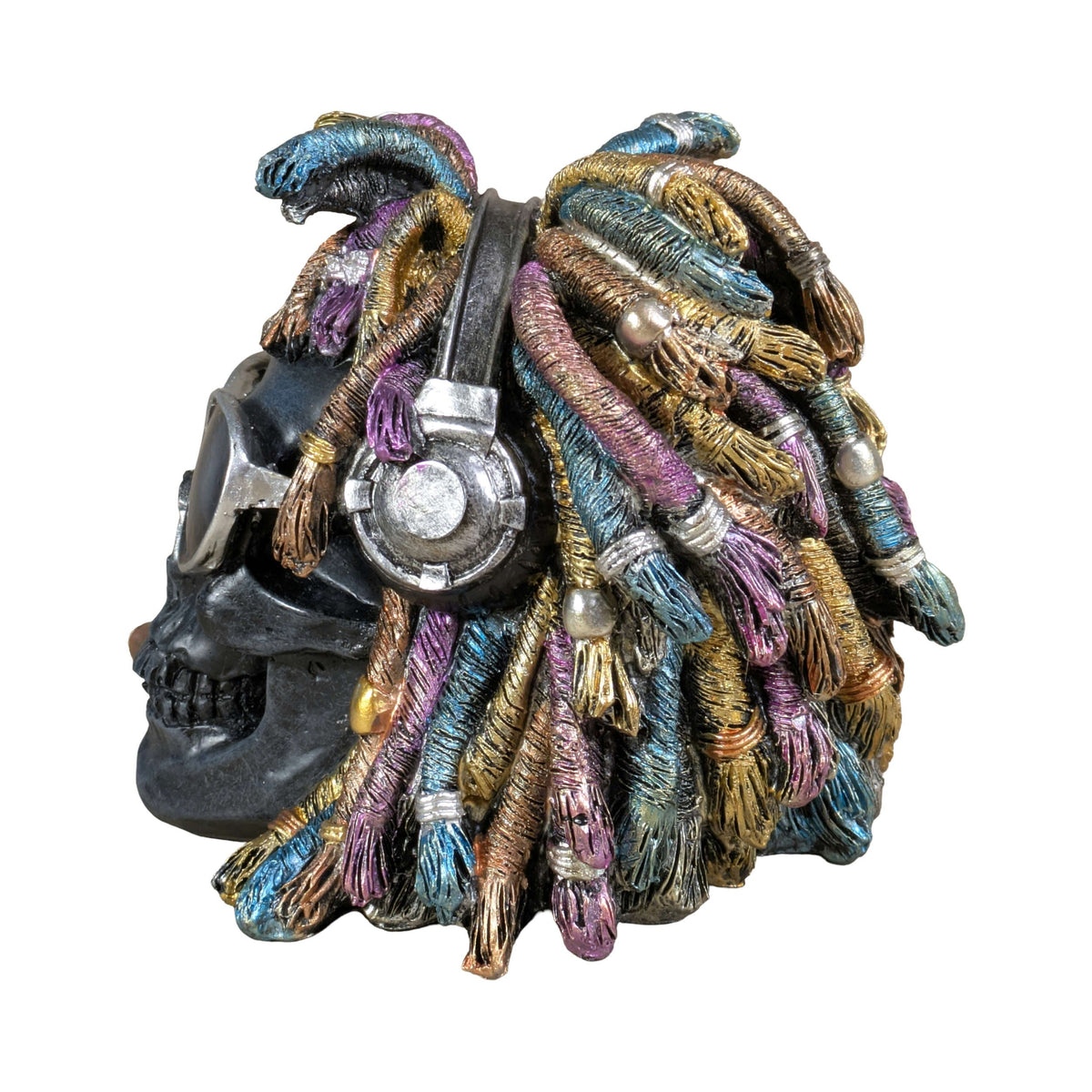 Rasta Totenkopf Dekofigur mit Sonnenbrille, Zigarre & Dreadlocks