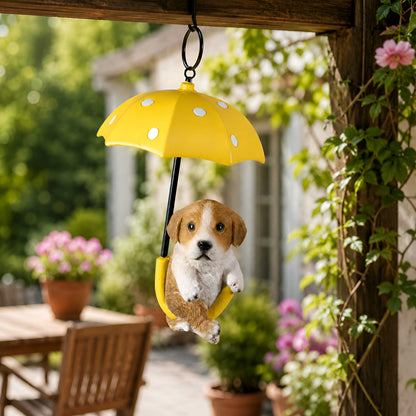 Hängedeko Tierfigur mit Schirm – Fenster- & Gartendeko: Biene, Mops oder Jack Russell