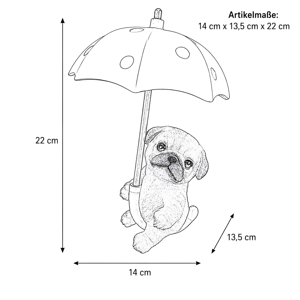 Hängedeko Tierfigur mit Schirm – Fenster- & Gartendeko: Biene, Mops oder Jack Russell