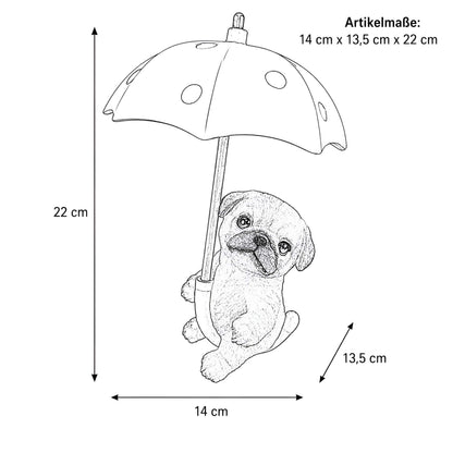 Hängedeko Tierfigur mit Schirm – Fenster- & Gartendeko: Biene, Mops oder Jack Russell