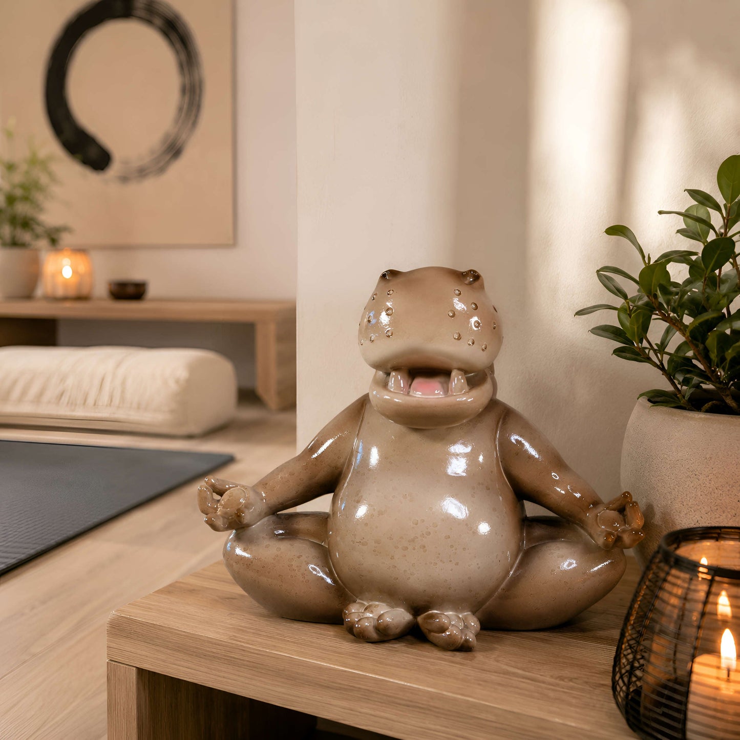 Yoga Nilpferd Dekofigur – glänzende Deko Figur in 2 Posen