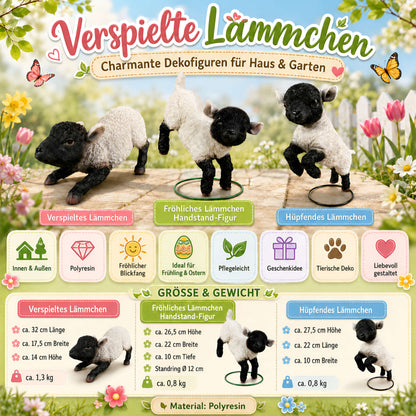 Verspieltes Lamm Dekofigur Set für den Garten – 3 Schafmotive