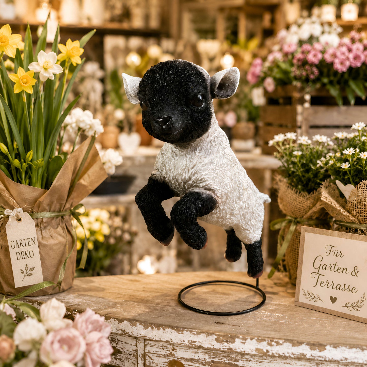 Verspieltes Lamm Dekofigur Set für den Garten – 3 Schafmotive