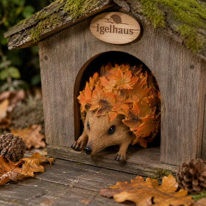 Waldtier-Dekofiguren Eule, Reh, Igel & Eichhörnchen mit Blätterdeko