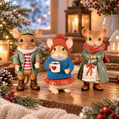 3 Motiven Weihnachtsmäuse Figuren aus Polyresin – Tischdeko, Winterdeko