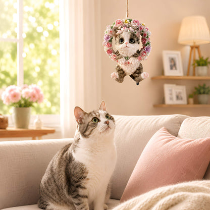 Hängedeko Katzenfigur oder Hundefigur im Blumenkranz – Tierfigur für Fenster & Garten