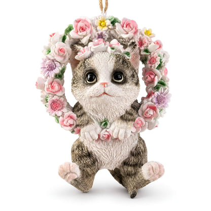 Hängedeko Katzenfigur oder Hundefigur im Blumenkranz – Tierfigur für Fenster & Garten
