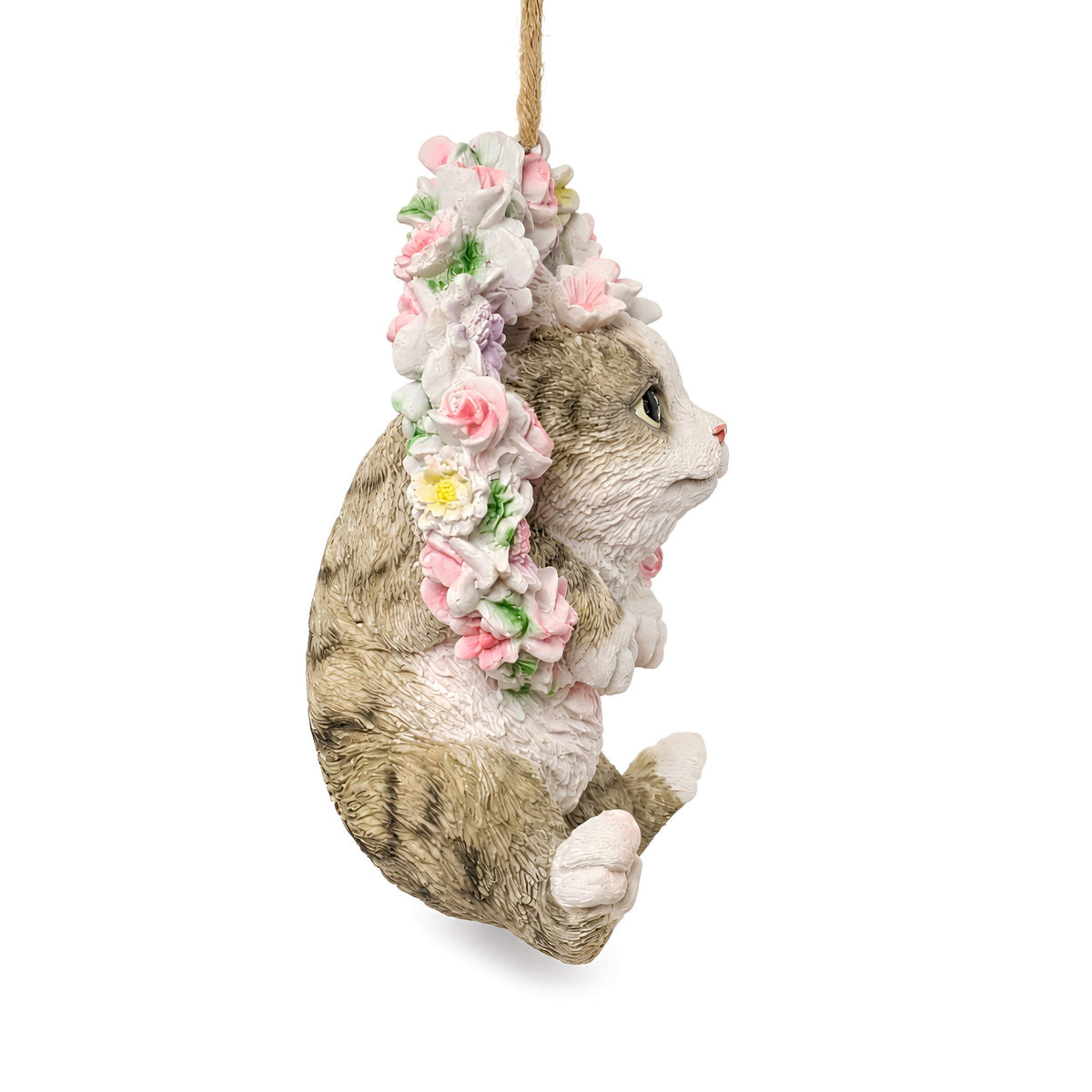 Hängedeko Katzenfigur oder Hundefigur im Blumenkranz – Tierfigur für Fenster & Garten