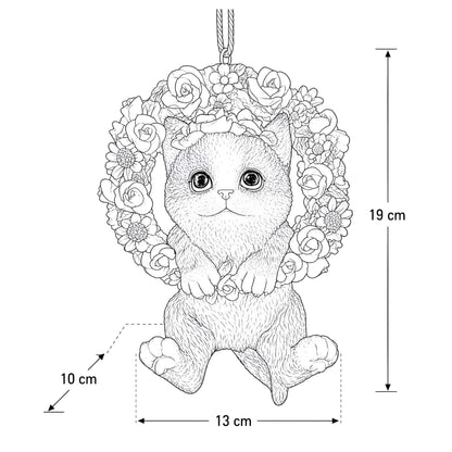 Hängedeko Katzenfigur oder Hundefigur im Blumenkranz – Tierfigur für Fenster & Garten