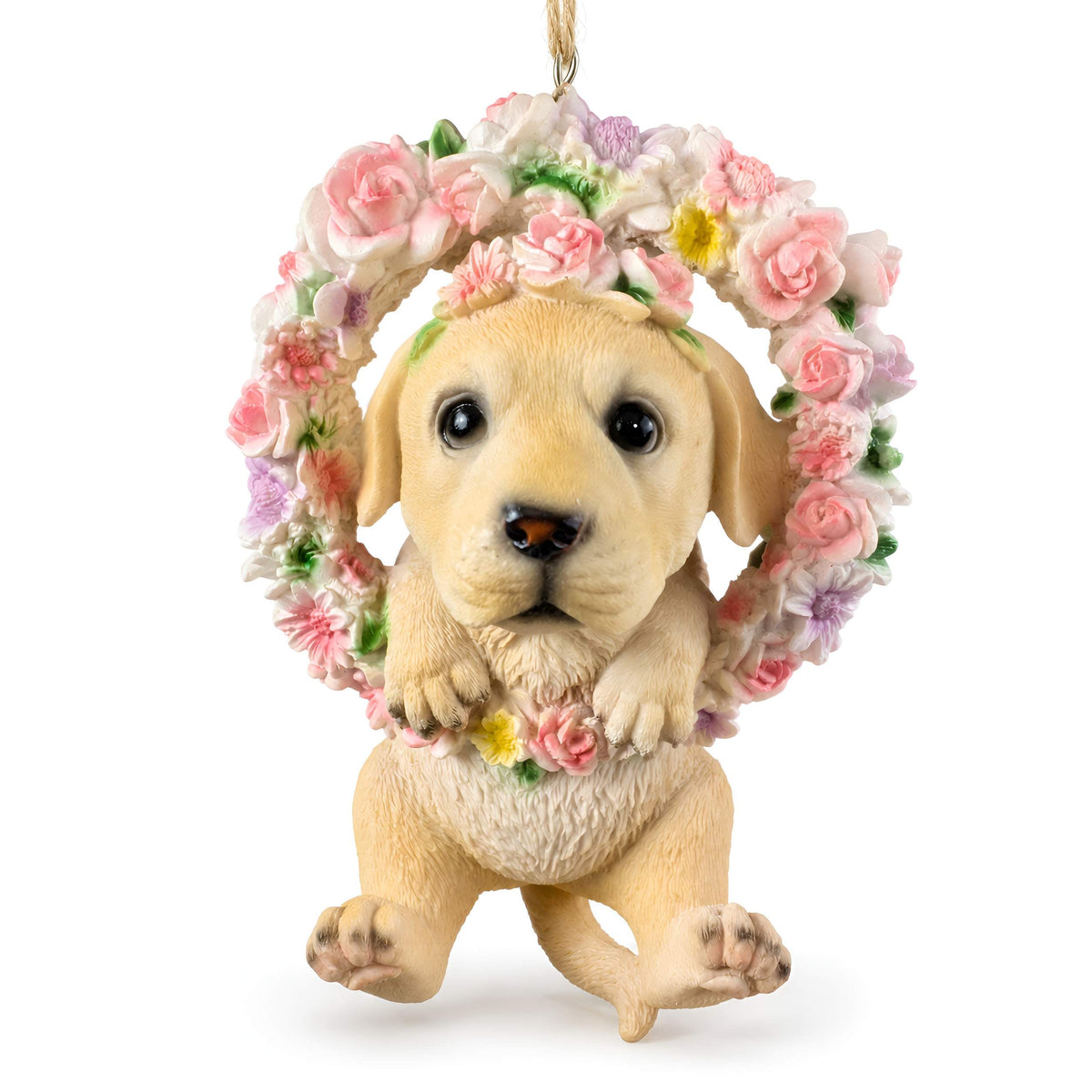 Hängedeko Katzenfigur oder Hundefigur im Blumenkranz – Tierfigur für Fenster & Garten