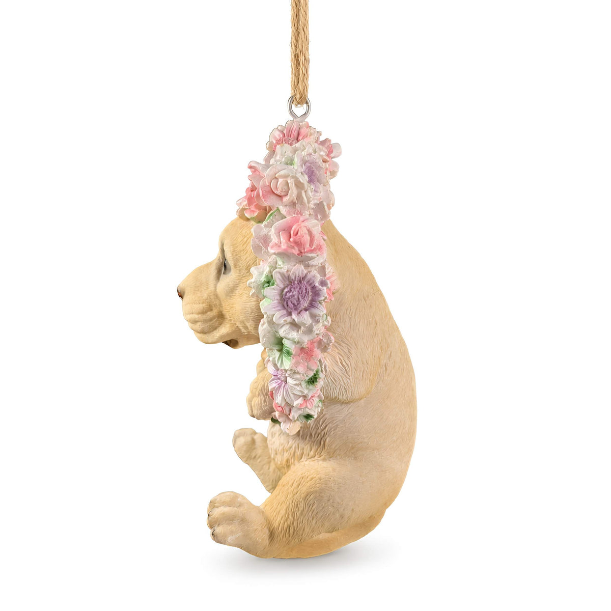 Hängedeko Katzenfigur oder Hundefigur im Blumenkranz – Tierfigur für Fenster & Garten