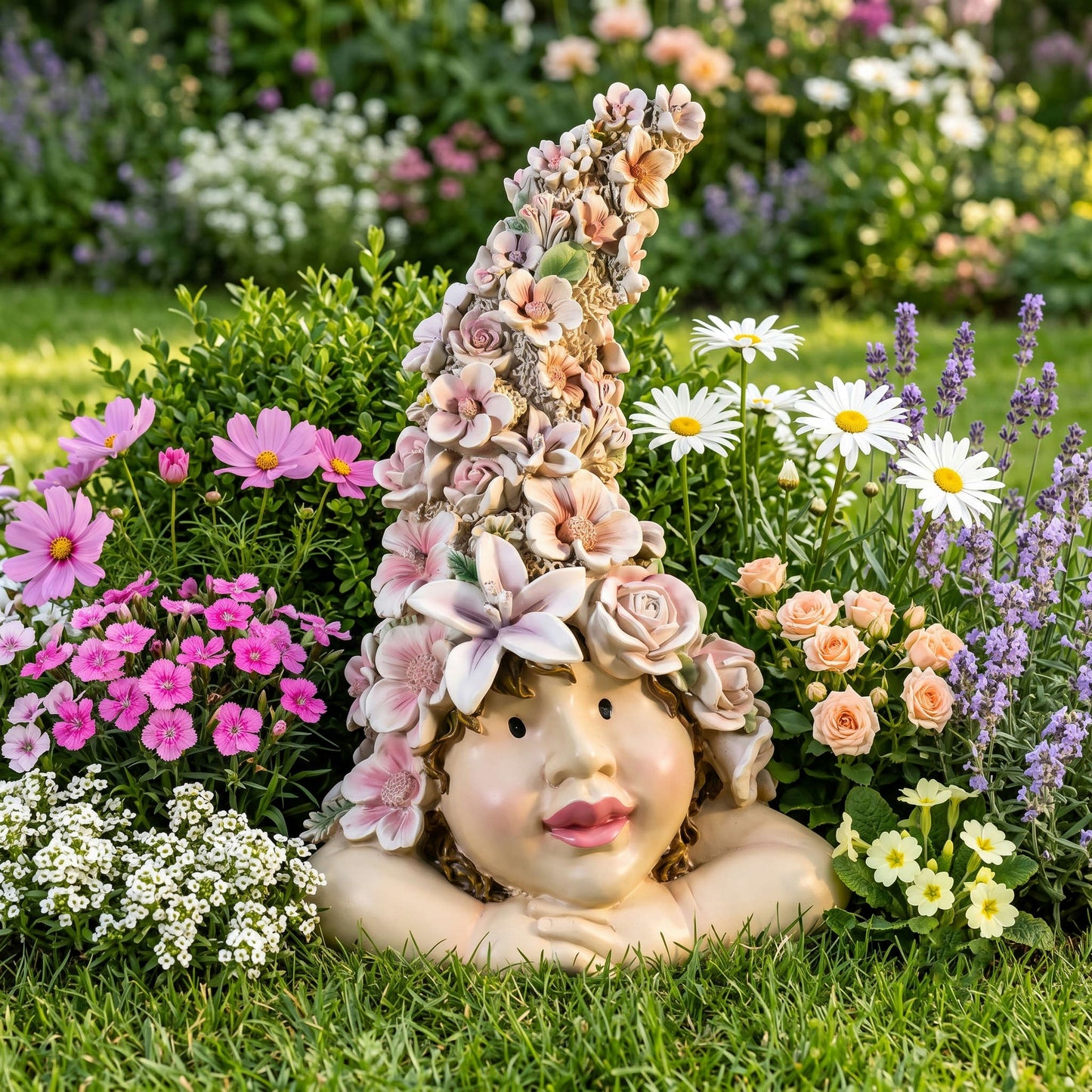 Romantisches Blumenkind – Dekofigur für den Garten in 2 Größen