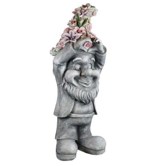 Gartenzwerg mit Herzhänden & Blumenmütze – Gartenfigur Blumenzwerg, handbemalt, verschiedene Größen