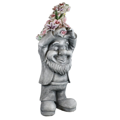 Gartenzwerg mit Herzhänden & Blumenmütze – Gartenfigur Blumenzwerg, handbemalt, verschiedene Größen