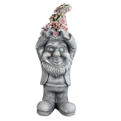 Gartenzwerg mit Herzhänden & Blumenmütze – Gartenfigur Blumenzwerg, handbemalt, verschiedene Größen