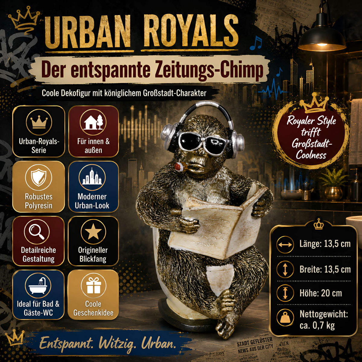 Kuh- oder Affenfigur mit Zeitung, Toiletten-Deko | Urban Royals