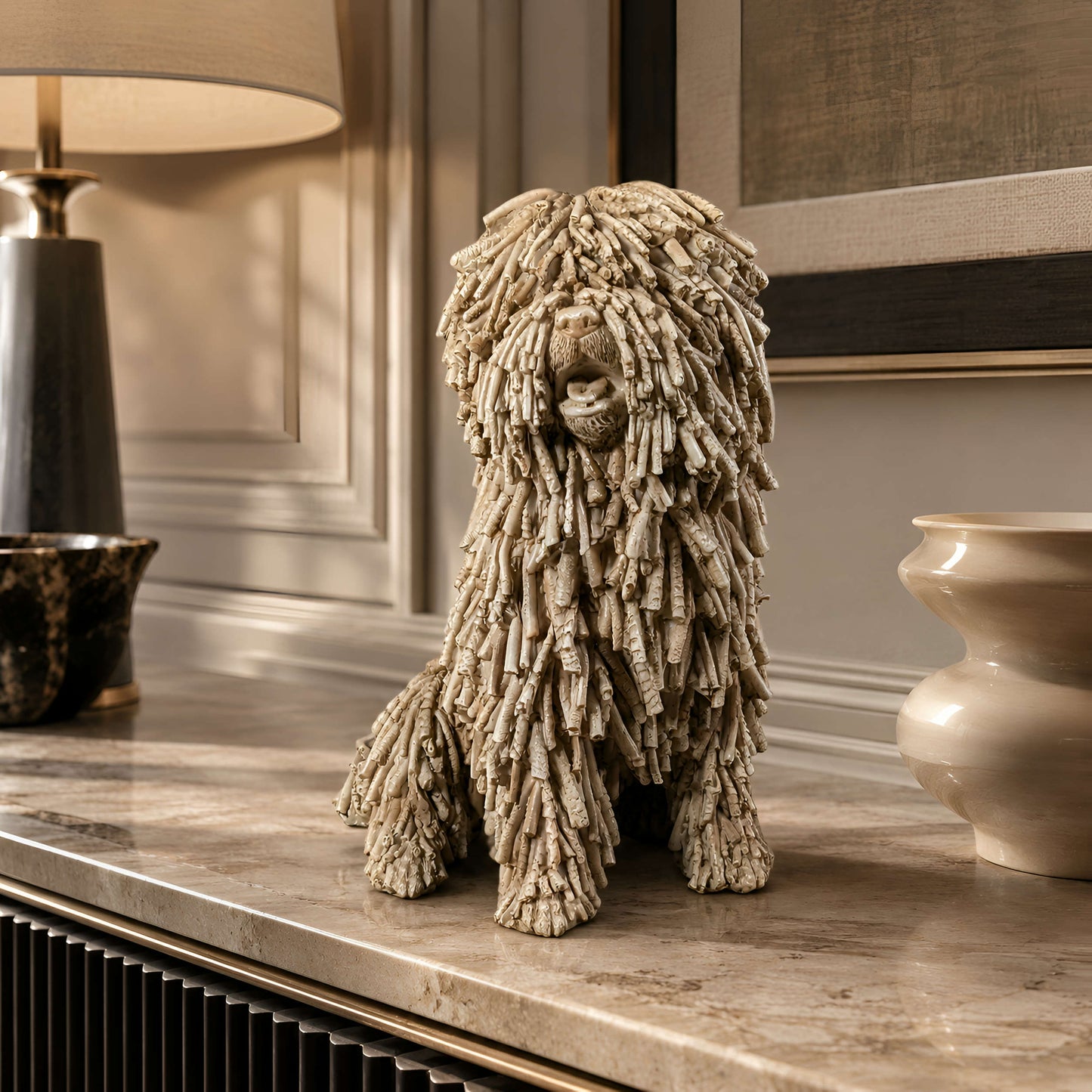 Hundefigur in Treibholzoptik – naturgetreue Dekofigur