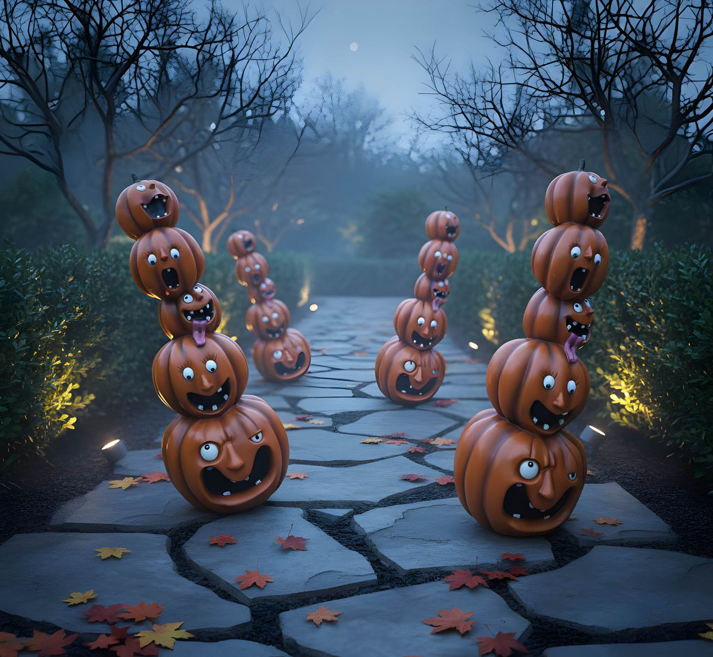 Halloween Deko Kürbis Figuren & Kürbisstapel, Herbstdeko innen & außen, Deko Kürbis für Eingang Garten Fensterbank