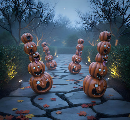 Halloween Deko Kürbis Figuren & Kürbisstapel, Herbstdeko innen & außen, Deko Kürbis für Eingang Garten Fensterbank