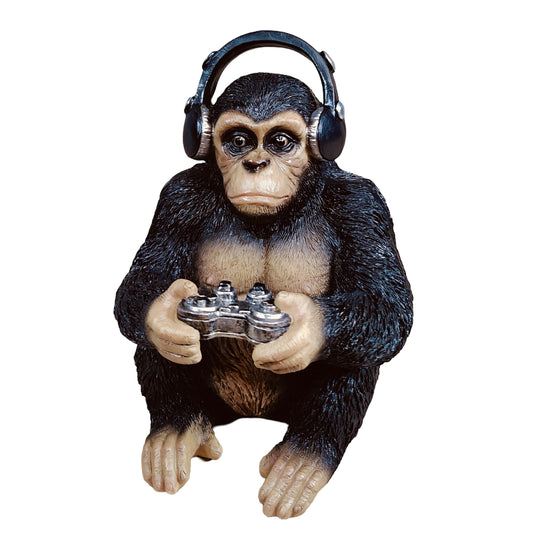 Affe Figur mit Kopfhörer & Controller - Gaming Zimmer Deko als Deko Affe für Regal, Schreibtisch & Wohnzimmer