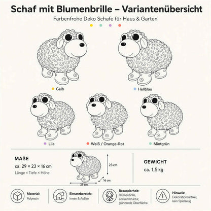 Bunte Schaffiguren mit Blumenbrille – Deko Schaf aus Polyresin für Garten & Zuhause
