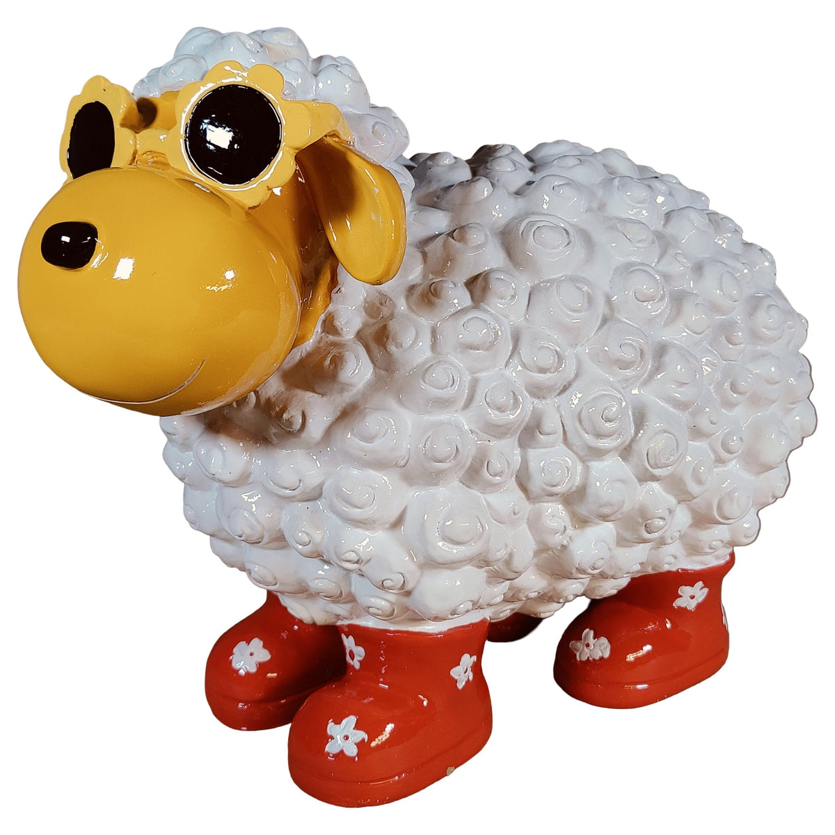 Bunte Schaffiguren mit Blumenbrille – Deko Schaf aus Polyresin für Garten & Zuhause