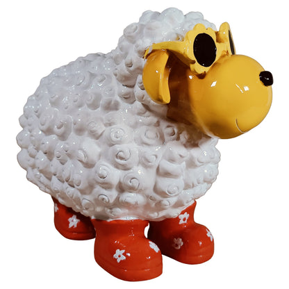 Bunte Schaffiguren mit Blumenbrille – Deko Schaf aus Polyresin für Garten & Zuhause