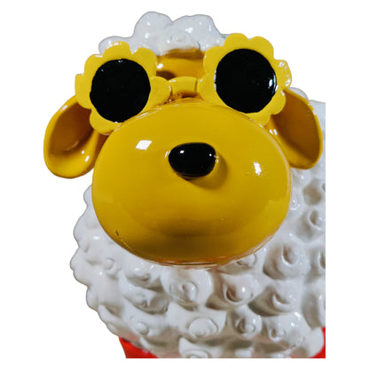 Bunte Schaffiguren mit Blumenbrille – Deko Schaf aus Polyresin für Garten & Zuhause