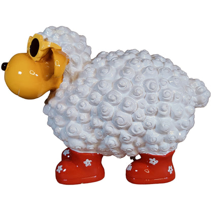 Bunte Schaffiguren mit Blumenbrille – Deko Schaf aus Polyresin für Garten & Zuhause
