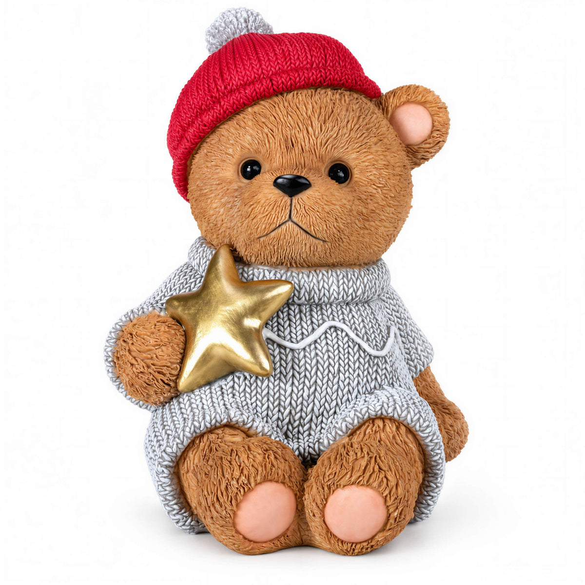 Weihnachtsbär als Dekofigur und Tischdeko Bär Figur mit Stern oder Geschenk