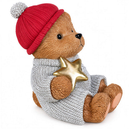 Weihnachtsbär als Dekofigur und Tischdeko Bär Figur mit Stern oder Geschenk