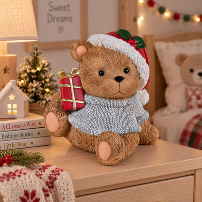 Weihnachtsbär als Dekofigur und Tischdeko Bär Figur mit Stern oder Geschenk