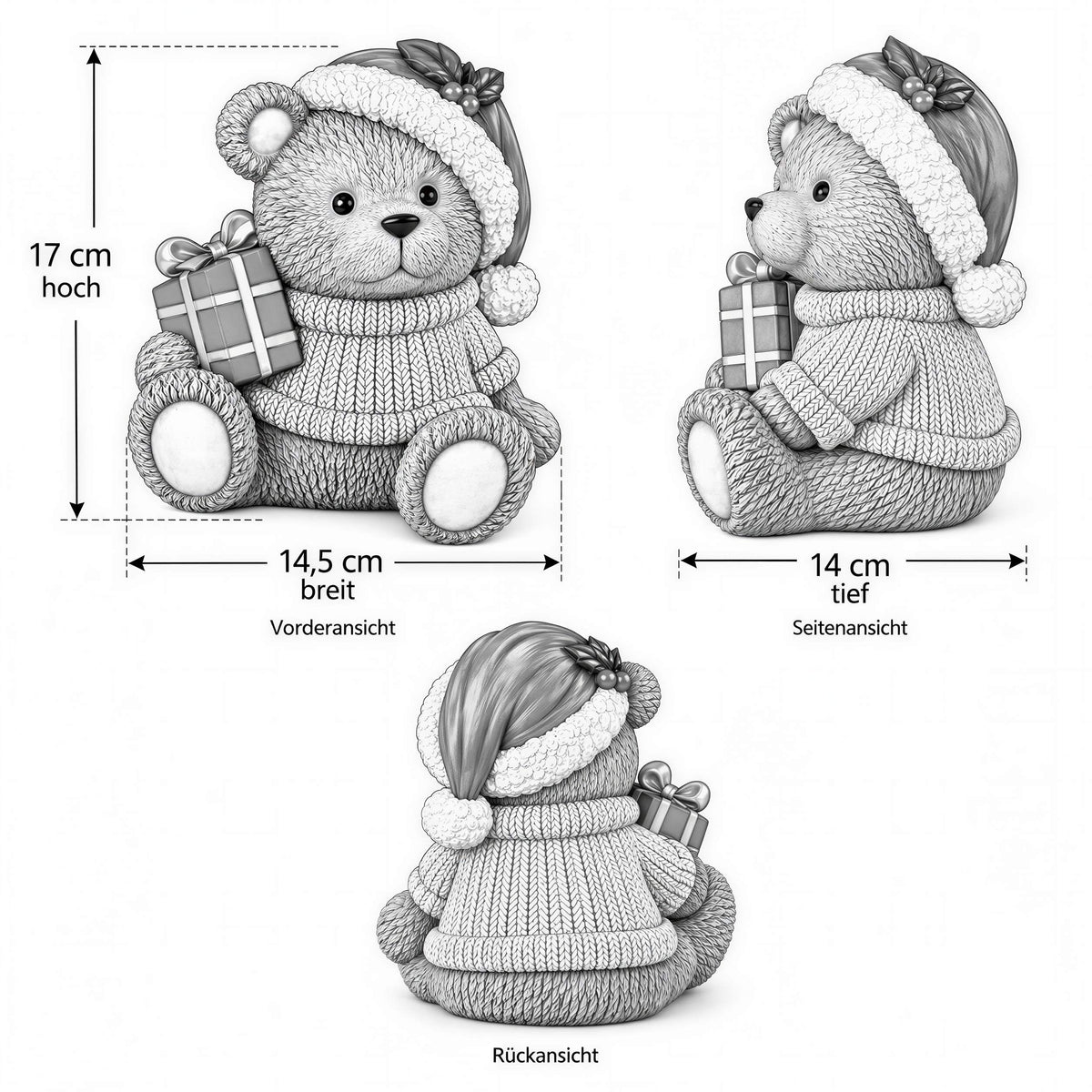 Weihnachtsbär als Dekofigur und Tischdeko Bär Figur mit Stern oder Geschenk
